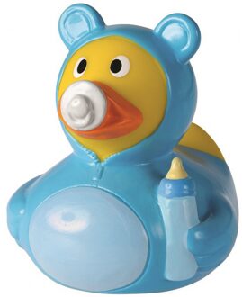Schmoozies Badeendje - hoera een baby jongen - 8 cm - blauw - kraamvisite cadeau Geel