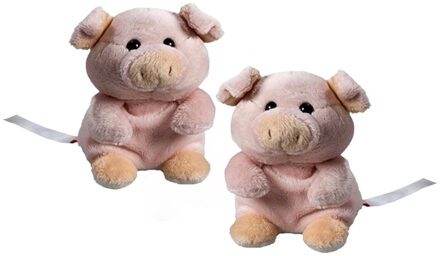 Schmoozies Knuffeldier varken/big - 2x - Pluche - 11 cm - boerderij dieren knuffel