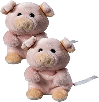 Schmoozies Knuffeldier varken/big - 2x - Pluche - 11 cm - boerderij dieren knuffel