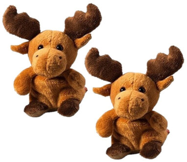 Schmoozies MBW pluche knuffel eland - 2x - 14 cm - dieren knuffels - elanden - bruin