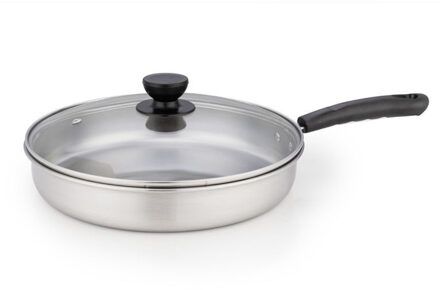 Schnesland Pannen Met Glazen Deksel Ongecoat Koekenpan Wok Rvs Pan 23cm