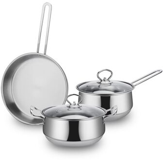 Schnesland Rvs Pannenset Met Braadpan Koekenpan Steelpan Keuken Gereedschap model- 15830
