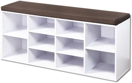 Schoenenbank met kussen 103x29,5x48 cm - 10 vaks - Wit