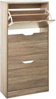 Schoenenkast 3 lades 60x24x118 cm - voor 18 paar - bruin eiken