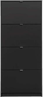 Schoenenkast Hamburg 4 Kleppen - 162x70,3x24 Cm - Spaanplaat - Zwart - 70.3x162x24 Cm