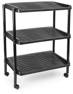 Schoenenrek - kunststof - 3-laags - zwart - 50 x 30 x 63 cm - schoenenbank - op wielen