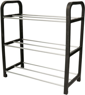 Schoenenrek/schoenenstandaard zwart metaal/kunststof 3-laags 40 x 19 x 42 cm - Schoenenrekken