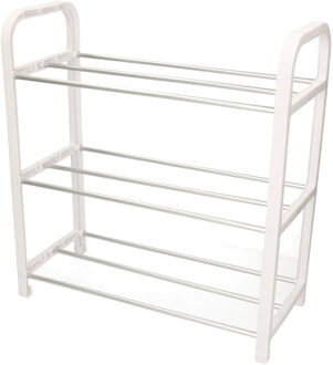 Schoenenrek - wit - metaal en kunststof - 3-laags - 40 cm - Schoenenrekken