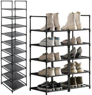 Schoenenrek - zwart - 10-laags - metaal/kunststof - 176 x 33 x 33 cm - voor 10 paar schoenen