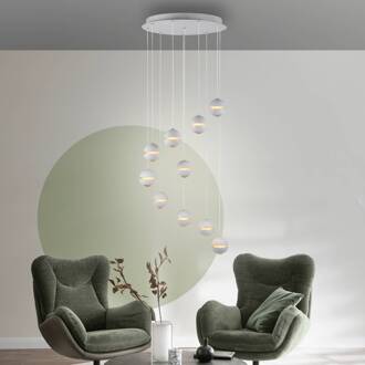 Schöner Wohnen SCHÖNER WOHNEN LED hanglamp Lini wit 10-lamps rond, 3.000 K