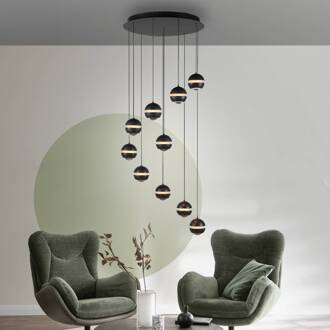 Schöner Wohnen SCHÖNER WOHNEN LED hanglamp Lini zwart 10-lamps rond 3000K