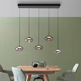 Schöner Wohnen SCHÖNER WOHNEN LED hanglamp Sia, 5-lamps, rookgrijs, 3.000 K rookgrijs, zwart
