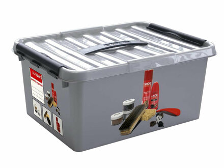 SCHOENPOETSDOOS 15L met tray 40x30x18cm metaal-zwart Grijs, Zwart