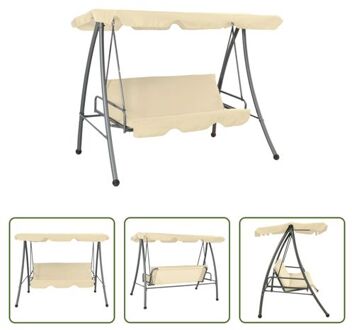 Schommelbank Met Luifel - Stalen Frame - Zandwit - 192 x 118 x (167-175) cm