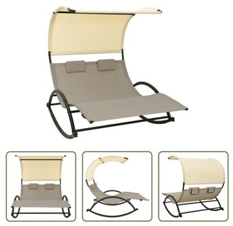 Schommelend Loungebed - Tweepersoonsligstoel - Taupe/Crème - 139x180x170 cm - Textileen/Staal