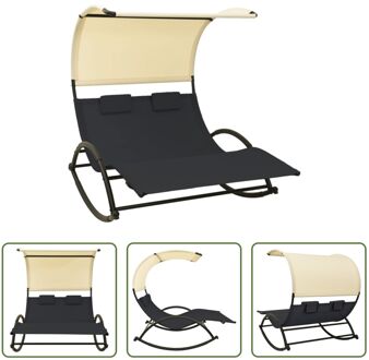 Schommelend Loungebed - Tweepersoonsligstoel - Zwart en Crème - 139x180x170 cm - Staal en Textileen