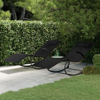 Schommelende Ligbedden - Loungestoelen - 164x61x73 cm - Zwart