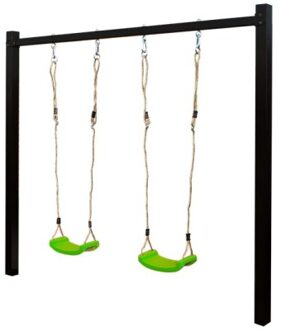 Schommelframe staal zwart - 2 groene schommelzitjes - 247 x 8 x 212 cm