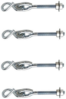 Schommelhaak - 4x - verzinkt staal - 180 mm - met s-haak en bus