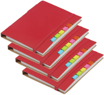Schoolschrift / notitieboekje - 4x - A6 formaat - 70 gelinieerde pagina's - rood - met balpen