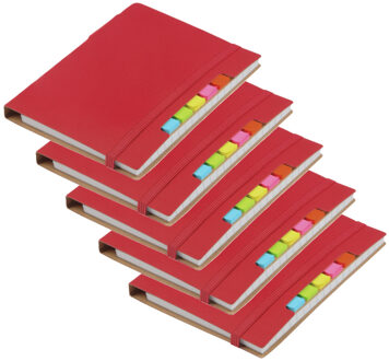 Schoolschrift / notitieboekje - 5x - A6 formaat - 70 gelinieerde pagina's - rood - met balpen