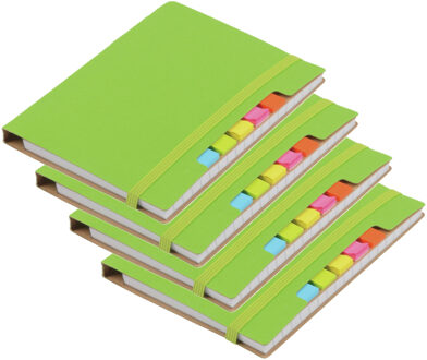 Schoolschriften/notitieboeken - 4x - A6 formaat - 70 gelinieerde pagina - groen - met balpen