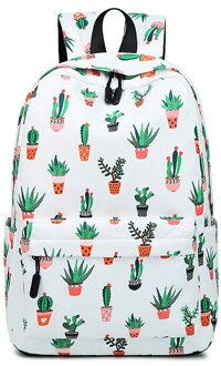 Schooltassen Voor Tienermeisjes Rugzak Vrouwen Waterdichte Leuke Groene Cactus Printing Boek Bag Vrouwelijke School Rugzak Schooltas wit