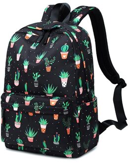 Schooltassen Voor Tienermeisjes Rugzak Vrouwen Waterdichte Leuke Groene Cactus Printing Boek Bag Vrouwelijke School Rugzak Schooltas zwart
