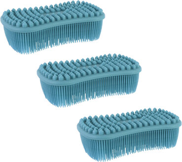 Schoonmaak afwas pannen/schalen spons - 3x - silicone- 2 zijdig - blauw - 14 x 7 cm