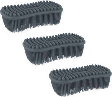 Schoonmaak afwas pannen/schalen spons - 3x - silicone- 2 zijdig - zwart - 14 x 7 cm