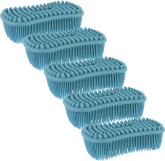 Schoonmaak afwas pannen/schalen spons - 5x - silicone- 2 zijdig - blauw - 14 x 7 cm