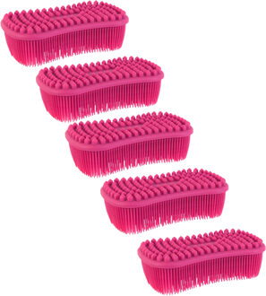 Schoonmaak afwas pannen/schalen spons - 5x - silicone - 2 zijdig - roze - 14 x 7 cm