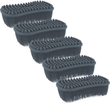 Schoonmaak afwas pannen/schalen spons - 5x - silicone- 2 zijdig - zwart - 14 x 7 cm