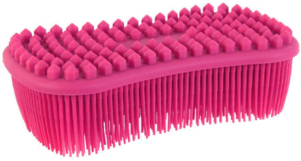 Schoonmaak afwas pannen/schalen spons - silicone - 2 zijdig - roze - 14 x 7 cm