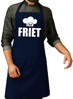 Schort chef friet navy voor heren - Feestschorten Blauw