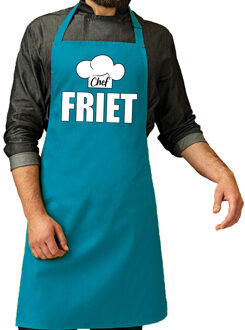 Schort chef friet turquoise voor heren - Feestschorten Blauw