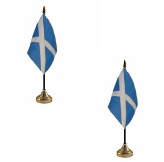 Schotland tafelvlaggetjes - 2x stuks - 10 x 15 cm - met gouden standaard - H27 cm - versiering