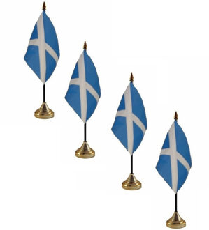 Schotland tafelvlaggetjes - 4x stuks - 10 x 15 cm - met gouden standaard - H27 cm - versiering