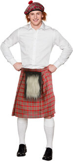 Schotse verkleed kilt met baret - rood - heren - Schotland rok - verkleedkleding - Carnavalskleding - One size