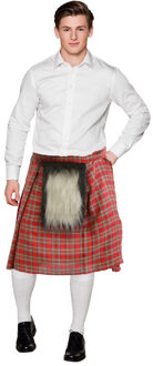 Schotse verkleed kilts - rood - met bontje voor heren - Schotse rokken - Verkleedkleding - Carnaval - One size
