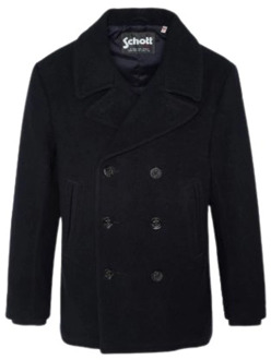 SCHOTT NYC Donkerblauwe Woolen Caban Seacoat Schott NYC , Blue , Heren - XL