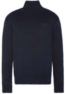 SCHOTT NYC Katoenen Geborduurde Turtleneck Sweater Schott NYC , Blue , Heren - Xl,L