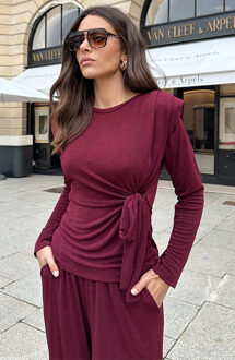 Schoudervulling Long Sleeve Stretch Top Burgundy Bordeauxrood