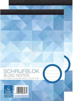 Schrijfblok/notitieblok gelinieerd - 2x - A5 - 100 vellen - papier - Schrijfpapier Wit