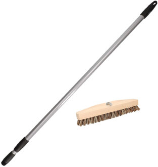 Schrobbezem - hout - met metalen telescoopsteel - tot 130 cm - schrobber
