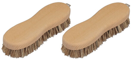Schrobborstel - 2x - hout - fiber/palmvezel - luiwagen - 8-vorm - bruin
