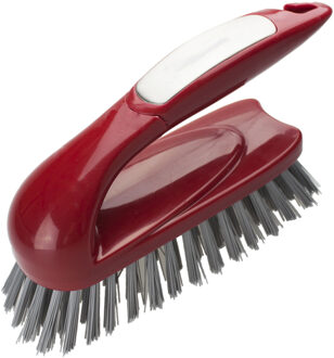 Schrobborstel met handvat - donkerrood/grijs - kunststof - Schoonmaken borstels