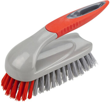 Schrobborstel met handvat - rood/grijs - kunststof - Schoonmaken borstels