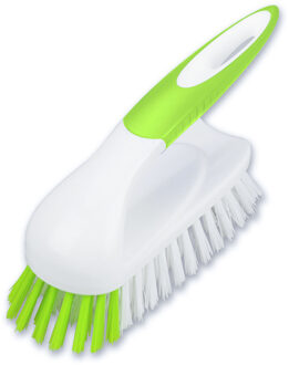 Schrobborstel met handvat - wit/groen - kunststof - Schoonmaken borstels