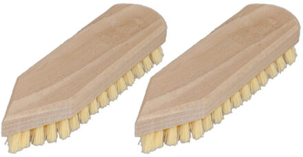 Schrobborstel - Set van 2x stuks - hout - met spitse neus - naturel - Schoonmaak artikelen